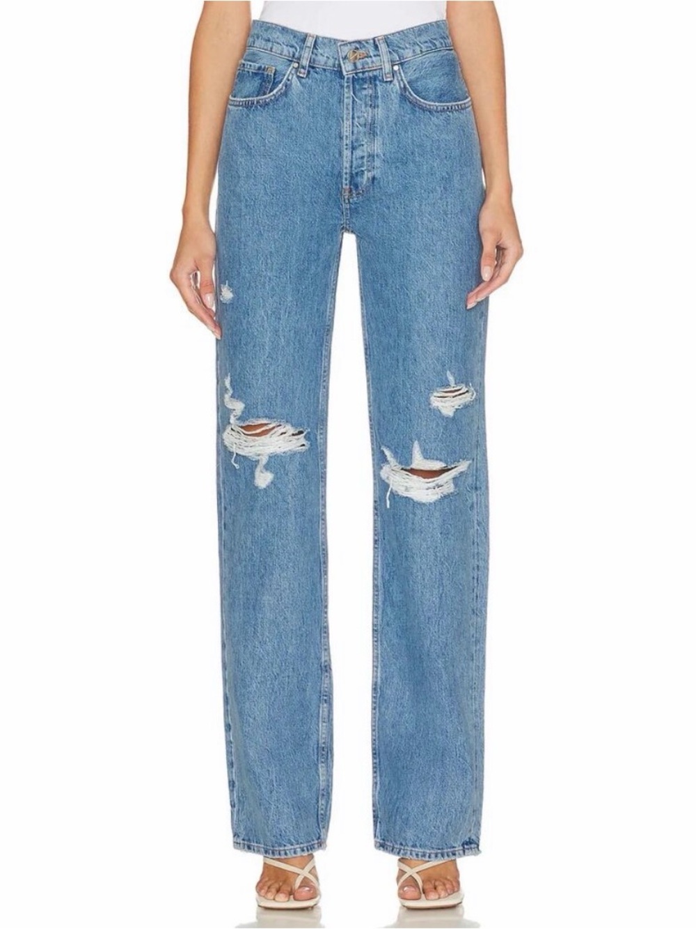 ANINE BING NWT Gio High Rise Oversized Relaxed Jean Destructed Blue Bayou 28